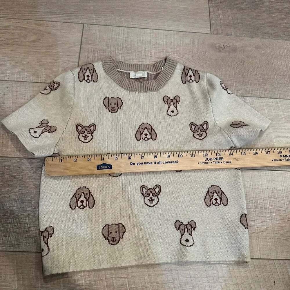 DEBUT GIRLS CROPPED SWEATER DOGS TAN MEDIUM 10/12
